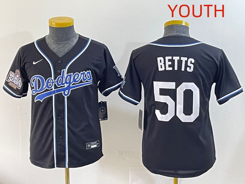 Youth 2025 Los Angeles Dodgers #50 Betts Black Three generations Fashion Nike MLB Jersey style 7->youth mlb jersey->Youth Jersey